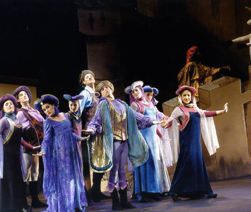Cast performing onstage in The Unicorn, The Gorgon, and The Manticore fall 2001